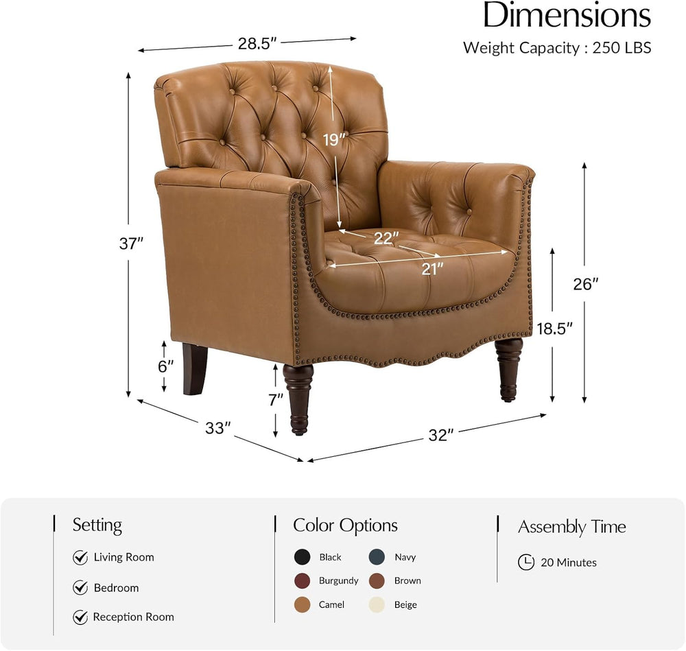 HULALA HOME Mid Century Modern Genuine Leather Accent Chair Set of 2, Camel |...