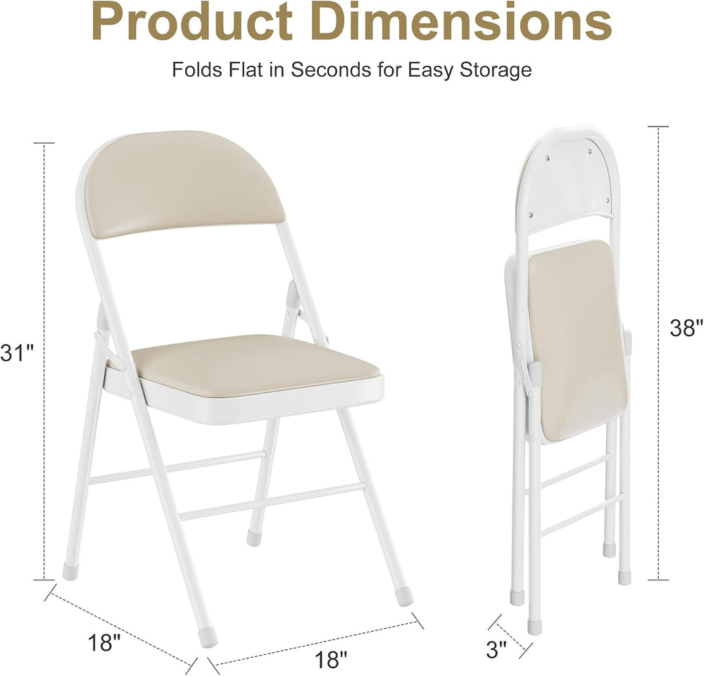 VECELO Folding Chairs Set of 2, Faux Leather Padded, Beige | Folding chairs w...
