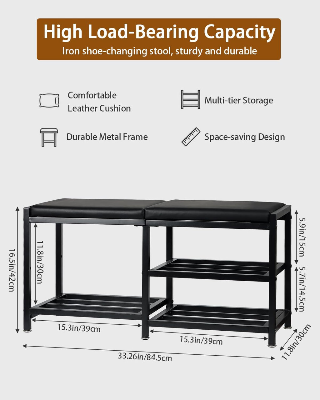 Iron Shoe Rack Storage Bench for Entryway, Holds Up to 560 lb | Space-Saving and Robust, Iron and Foam Padding Shoe Rack for Entryway, Front Door Entrances, Bathroom