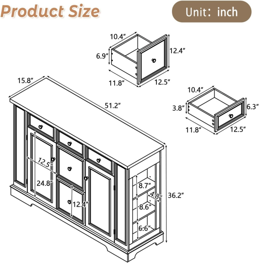 Hassyee Fixed Kitchen Island with Storage Space, Kitchen Console Table with 5...
