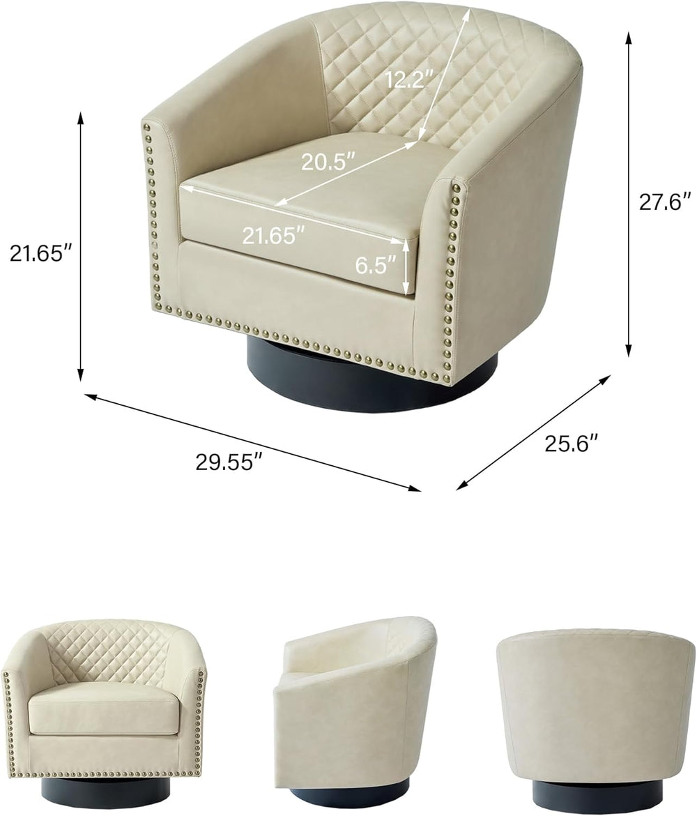 Swivel Barrel Accent Chair Set of 2, Comfy Modern Upholstered Round Faux Leat...