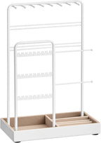 SONGMICS Jewelry Holder, Jewelry Organizer, Jewelry Display Stand with Metal Frame, Velvet Tray, Necklace Earring Bracelet Holder, for Studs, Rings, Christmas Gift, Matte White UJJS021W01