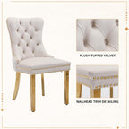 Velvet Dining Chairs Set of 6, Tufted Upholstered High Wingback Chairs with Nailhead Trim & Pull Ring, Golden Stainless Steel Legs for Dining Room, Sillas de Comedor, Beige