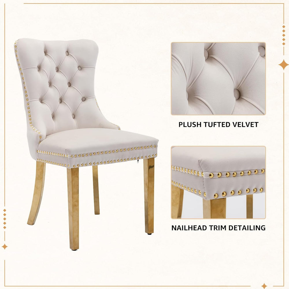 Velvet Dining Chairs Set of 4, Tufted Upholstered High Wingback Chairs with N...