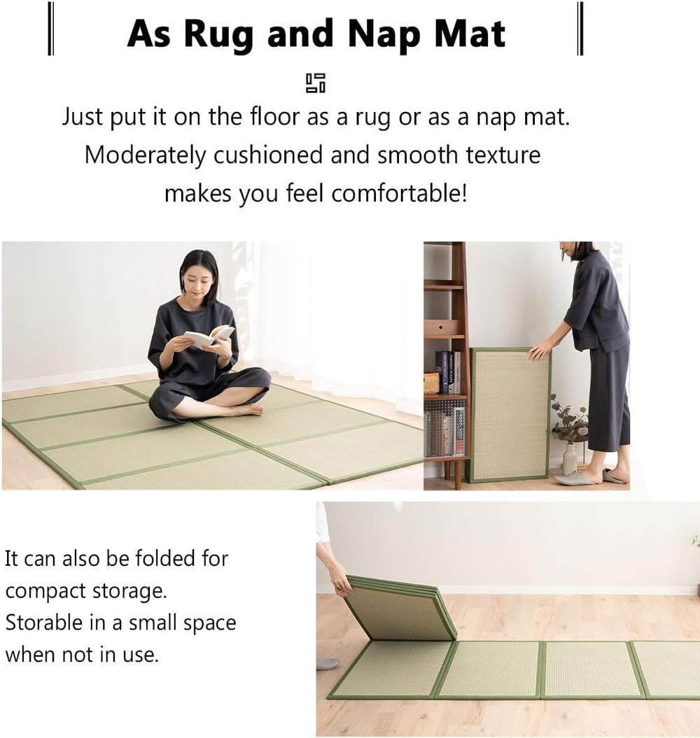 EMOOR Japanese Tatami Mat Twin Natural Rush Grass (Undyed), Foldable Igusa Ma...