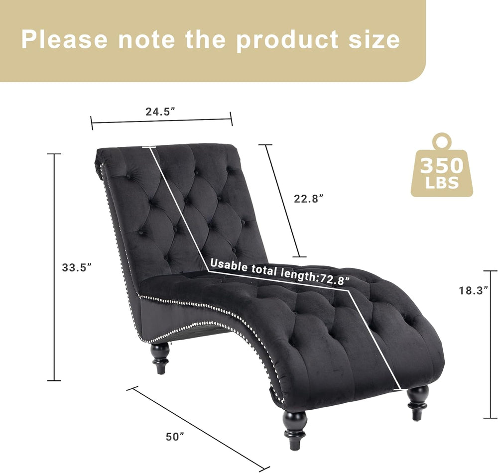 Chaise Lounge Indoor,Velvet Upholstered Lounge Chair Button-Tufted Armless Ch...