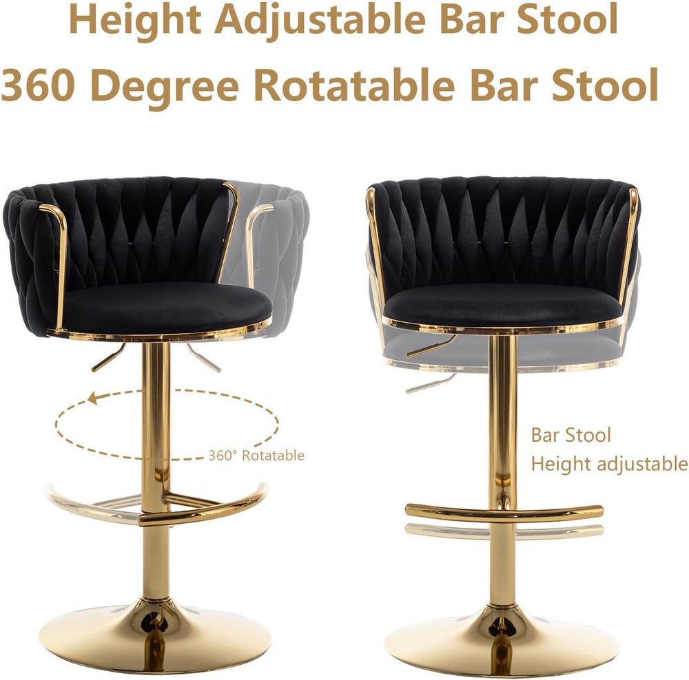Riknuxi Velvet Bar Stools Set of 3, Counter Height Bar Chairs with Low Back, ...