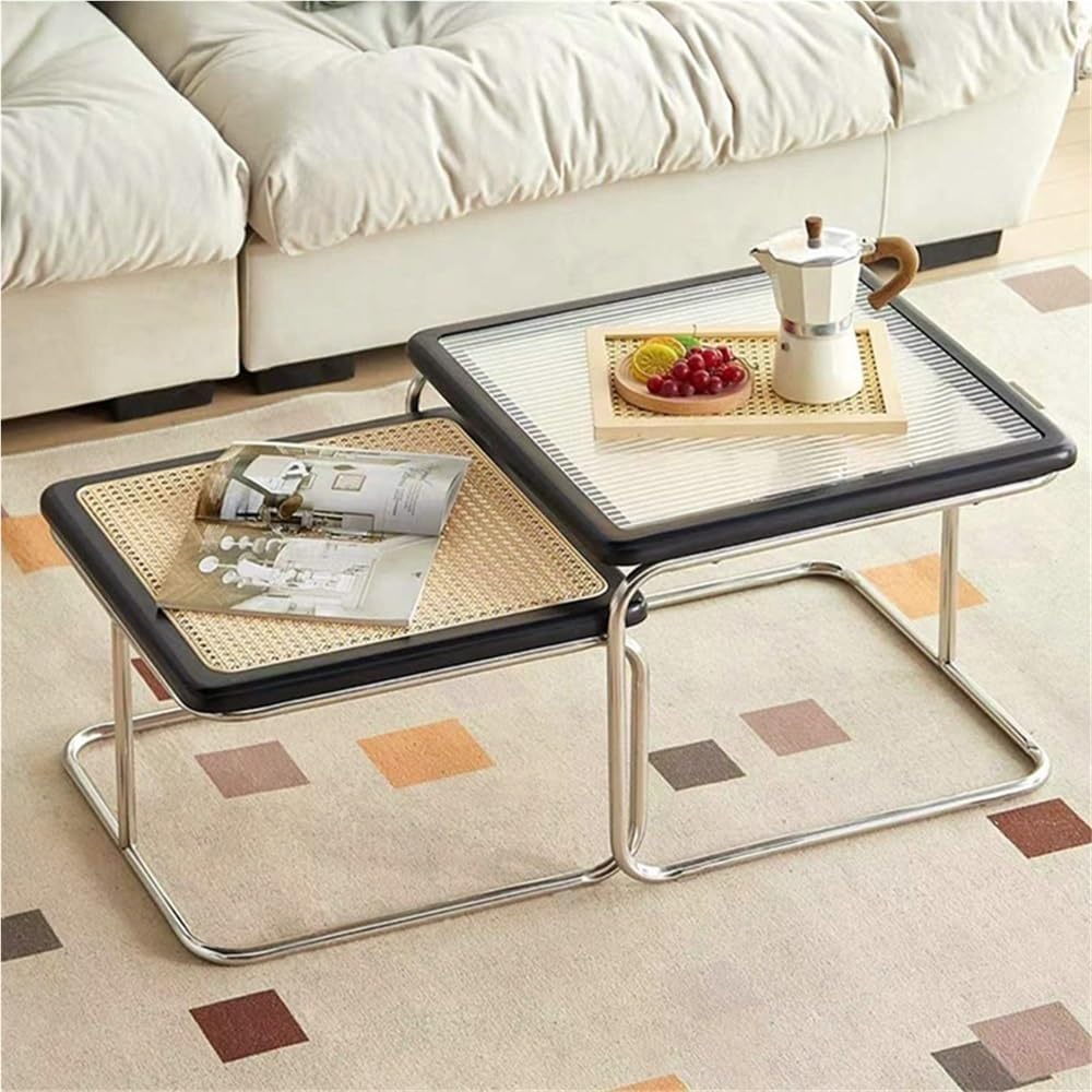 Square Nesting Coffee Table Set of 2, Modern Wooden Side Table, Stacking Smal...