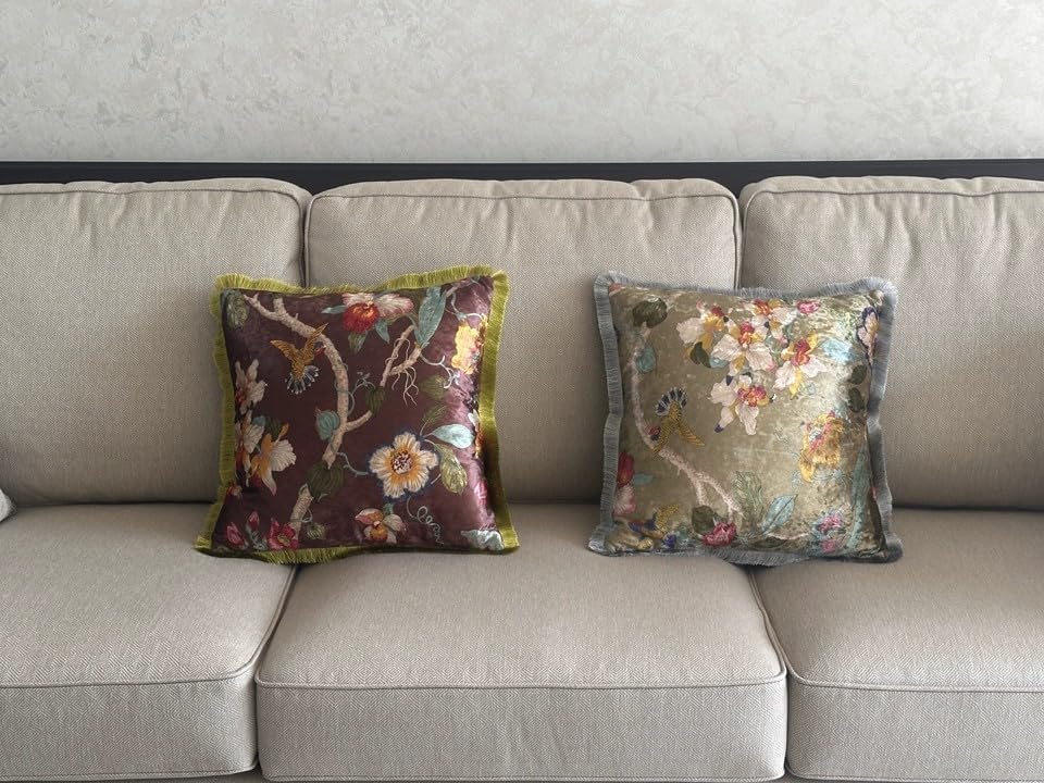GUMAS Original Luxurious Floral and Bird Print Velvet Throw Pillow Cover, 18x...
