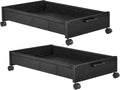 Under Bed Storage with Wheels, Wooden Under Bed Drawers On Wheels, Rolling Under Bed Shoe Storage, Space Saving, Black,50L