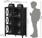 6 Cube Storage Organizer with Storage, 41.54 Inch Hight Modern 4-Tier Bookshelf with X-Shaped Metal Frame, Black Wood Bookcase for Living Room, Home Office, Bedroom, Easy Assembly