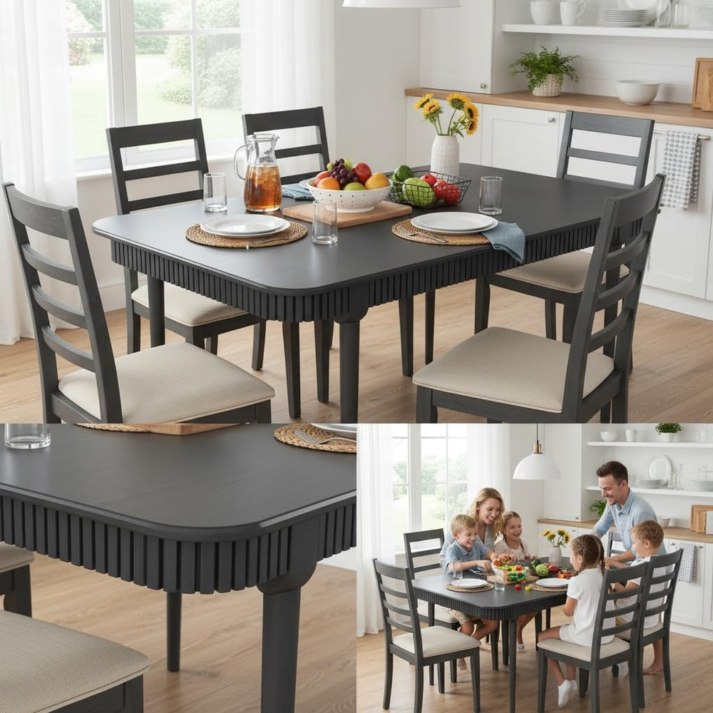 LukeAlon 63-inch Solid Wood Dining Table for 4-6, Mid-Century Modern Kitchen ...