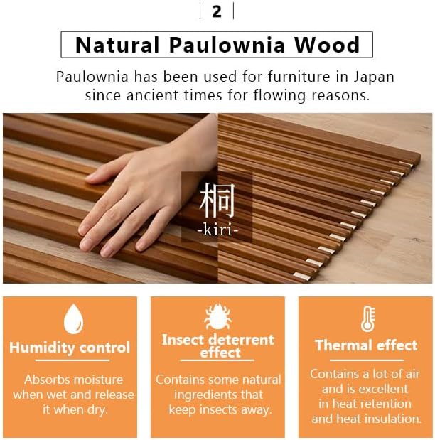 EMOOR Wood Roll-Type Slatted Bed OSMOS Twin for Japanese Futon Mattress (Brown), Breathable Floor Sleep Tatami Mat