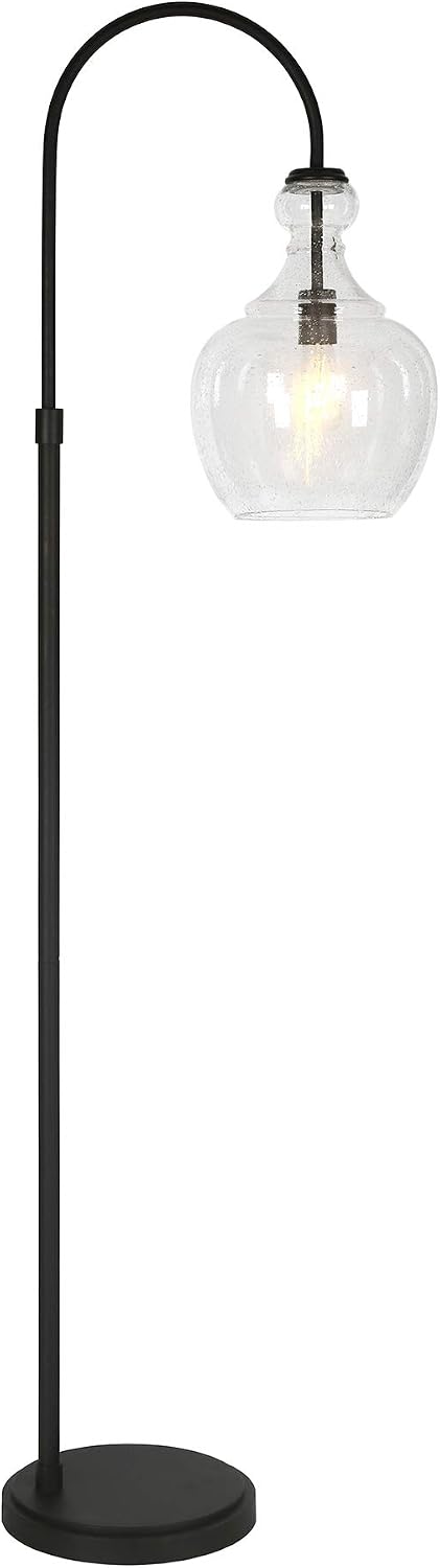 Henn&Hart Arc Floor Lamp with Glass Shade in Blackened Bronze/Seeded, Flo...