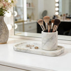 Koville Marble Tray, 10"x5" Marble Vanity Tray for Bathroom Countertop Kitchen Sink, Rectangular Stone Tray for Perfume Fragrance Jewelry Organizer, Decorative Catchall Tray(Bianco Palomino)