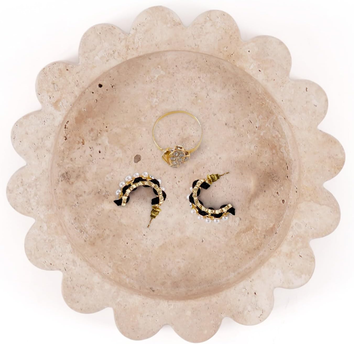 Marble Jewelry Dish 5.5 Inch Handmade Travertine Ring Holder - Trinket Tray for Keys, Earrings, Necklaces & Gifts for Women - Small Candle Dishes, Stone Jewelry Tray for Vanity Decor