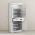 71" Kitchen Pantry, Storage Cabinet with Motion Sensor Light, 6 Door Shelves, Drawer & 4 Adjustable Shelves, White, Easy to Maintain, for Dining Room