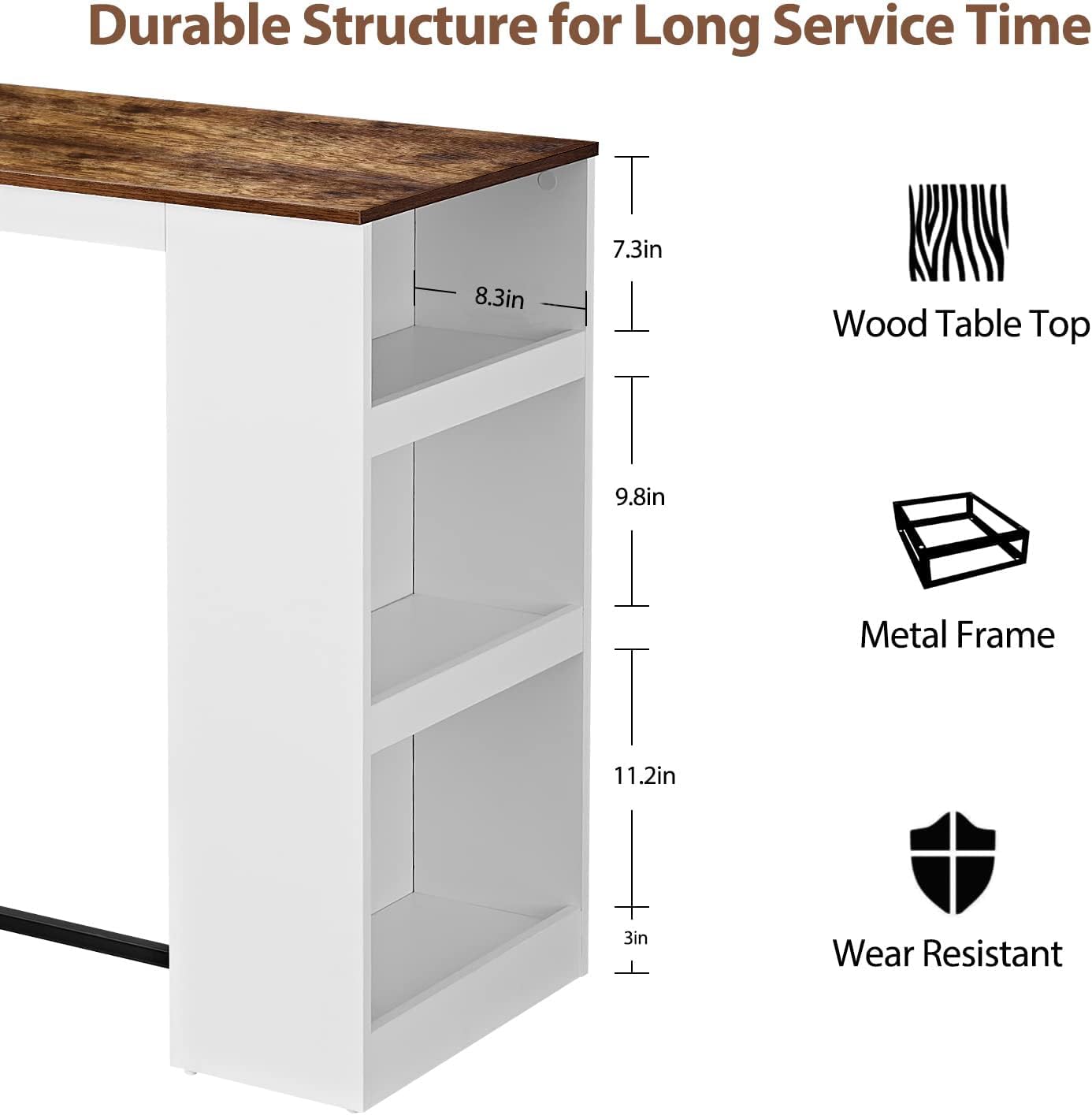 Panana 3 Piece Dining Table Set Kitchen Bar Table with Two Stool Storage Shelves Wood Counter Height Table Top with Sew Kerf Finish Dining Room Home