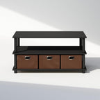Furinno Turn-N-Tube Shoe Rack, Compact Shoe Organizer, Multipurpose Shoe Storage with Bin Drawers and Open Shelves, 15.5 x 31.2 x 15.4, for Closet Entryway, Office, Garage, Black Oak/Black/Brown