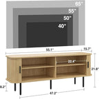 55''W Natural TV Stand Cabinet with Storage for TVs up to 60 Inch, Fluted TV Entertainment Center with Slatted Tambour Doors, Media Console for Living Room, Entryway