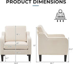 VINGLI Modern Accent Chairs Set of 2, Beige Living Room Chairs Comfy Armchair for Bedroom, Upholstered Sofa Chair Reading Chair for Small Spaces, Apartment, Waiting Room