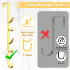 Over The Door Hooks, Metal Door Hooks for Hanging, Over The Door Purse Organizer for Door Coat Hanger, Back of Shower for Hanging Towel Rack Clothes, Hat, Bathroom, Closet (Gold-3Packs)