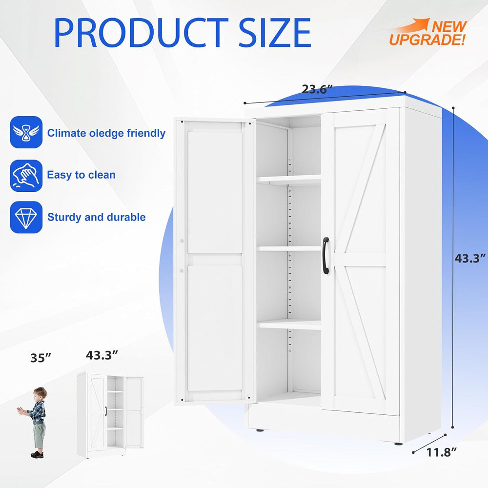 GAIOUS 43.3'' Tall Kitchen Pantry Cabinet, White Metal Storage Cabinet