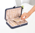 LANDICI Small Jewelry Box for Women Girls, PU Leather Travel Jewelry Case, Portable Jewelry Organizer Storage Holder Display for Ring Earrings Necklace Brooch Men Kids Gift, Dark Blue
