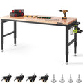 VEVOR Workbench for Garage 72" Adjustable Workbench, Heavy-Duty Hardwood Worktable with Universal Wheels, 3000 LBS Load Capacity, with Power Outlets, for Workshop, Garage, Office and Home