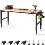 VEVOR Workbench for Garage 72" Adjustable Workbench, Heavy-Duty Hardwood Worktable with Universal Wheels, 3000 LBS Load Capacity, with Power Outlets, for Workshop, Garage, Office and Home