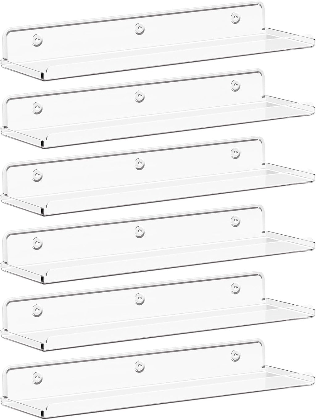 Lifewit Floating Shelves for Wall, 6 Pack 15" Clear Acrylic Shelf Room Decor for Book/Figures/Photo/Makeup in Bathroom, Book Shelf, Living Room, Bedroom, Kitchen Storage and Organization