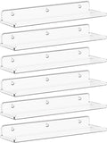 Lifewit Floating Shelves for Wall, 6 Pack 15" Clear Acrylic Shelf Room Decor for Book/Figures/Photo/Makeup in Bathroom, Book Shelf, Living Room, Bedroom, Kitchen Storage and Organization