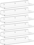 Lifewit Floating Shelves for Wall, 6 Pack 15" Clear Acrylic Shelf Room Decor for Book/Figures/Photo/Makeup in Bathroom, Book Shelf, Living Room, Bedroom, Kitchen Storage and Organization