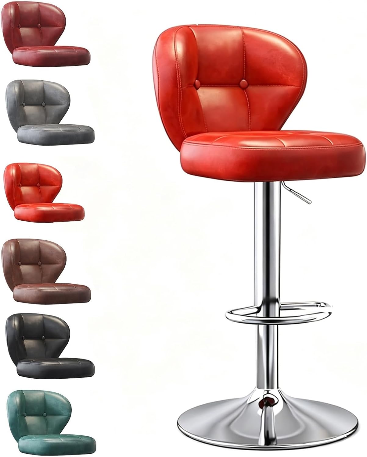Tall Executive Office Chair, Adjustable Swivel Barstools, Metal Frame Side Chair, with Back Support Upholstered, for Small Spaces Home Bedroom Study(Silver Chassis,Red)