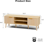 TV Stand for Living Room, Boho Entertainment Center for 55/60 inch TVs, Media Console with Fluted Door Cabinets and Open Shelves, for Bedroom, Oak