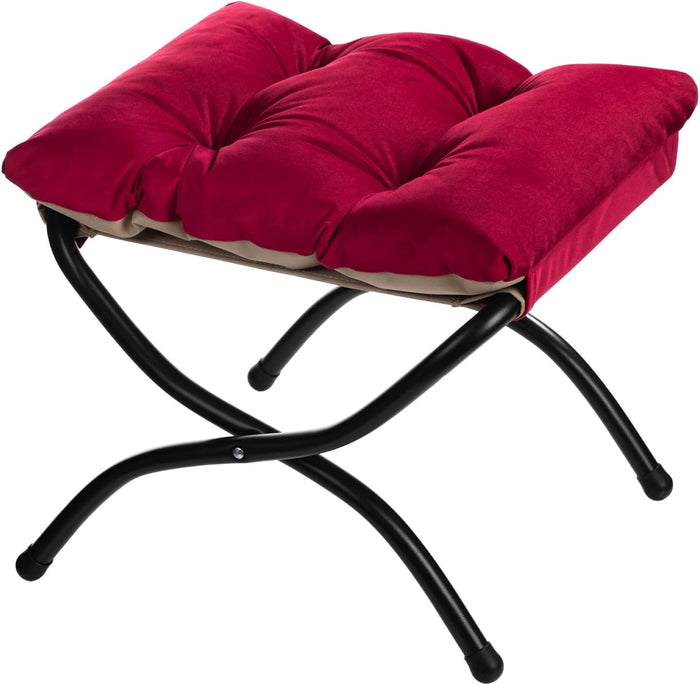 HollyHOME 15"(H) Folding Footrest Stool, Upholstered Small Foldable Ottoman, Accent Padded Sofa Foot Stool for Lazy Chair, Metal Frame Portable Foot Rest Ottoman for Living Room, Bedroom, Burgundy