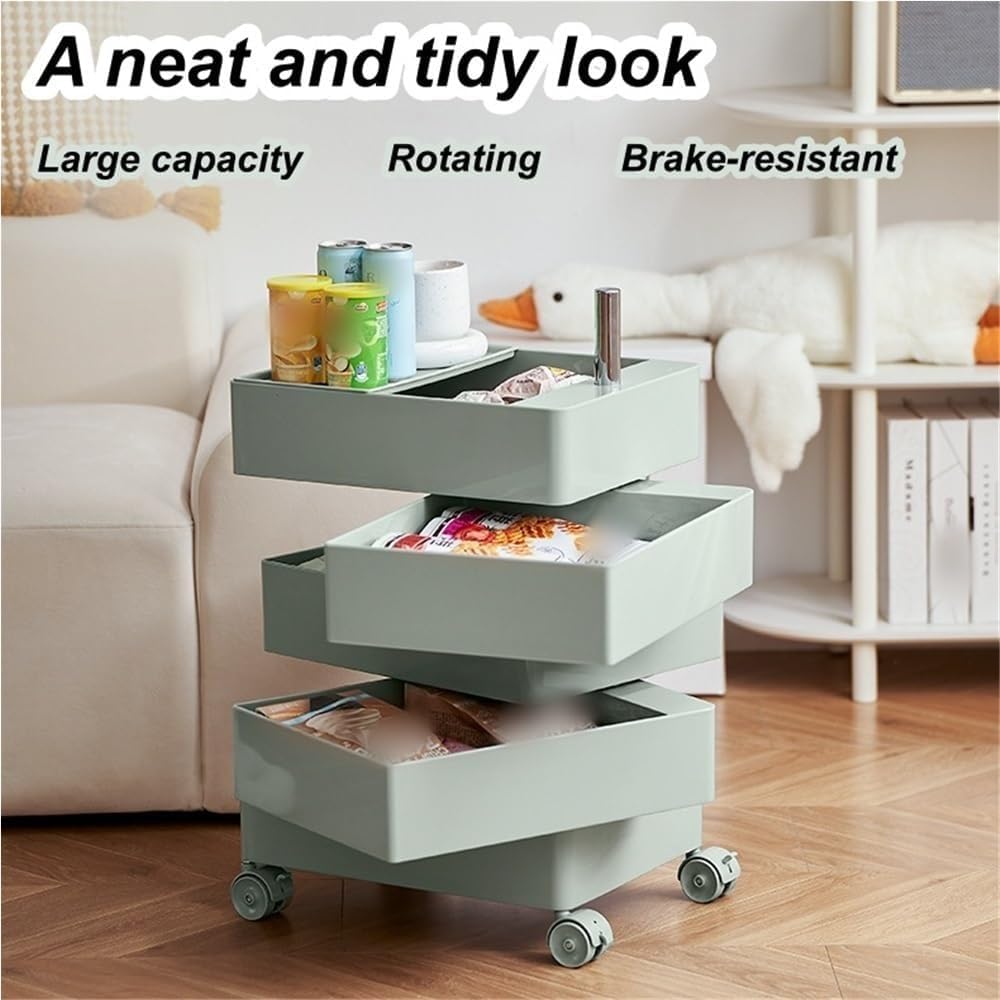 Utility Cart 360° Rotating Bedside Table Side Tables with Storage Drawer and ...