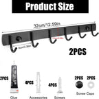 2 Pack Coat Rack Wall Mount, 12.6 in Wall Hooks for Hanging, 6 Coat Hooks for Hanging Coats Hats Towels Keys and Bags, Closet and Entryway Hanger for Bathroom Bedroom Kitchen (Black)