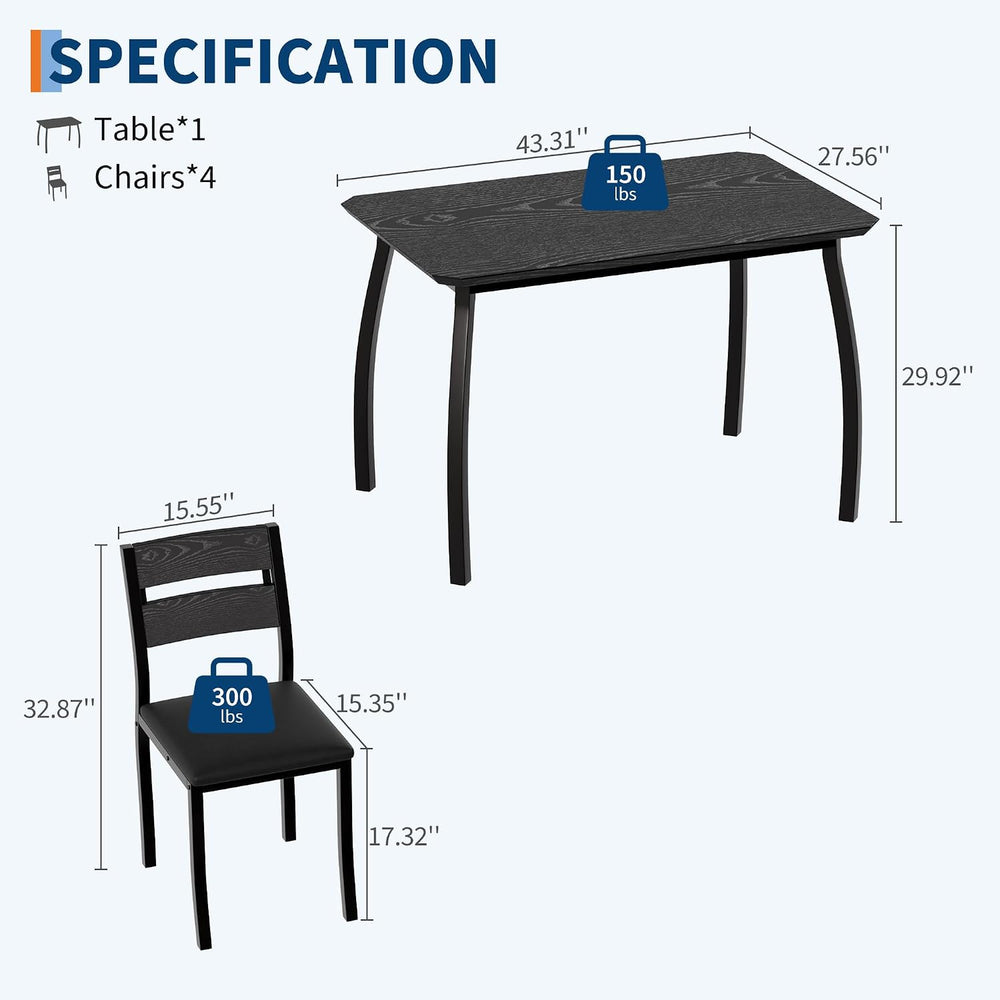 IDEALHOUSE Dining Table Set for 4 Modern Kitchen Table and Chairs Set with Ch...