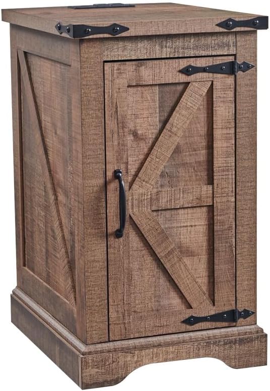 JXQTLINGMU Farmhouse Nightstand Set of 2 with Charging Station, 17"D Rec...