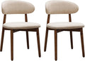 Farmhouse Dining Chairs Set of 2, Mid Century Modern Wooden Dining Room Chairs, Farmhouse Fabric Upholstered Kitchen Dinner Chairs for Living Room Restaurant Cafe, Walnut/Light Camel