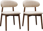 Farmhouse Dining Chairs Set of 2, Mid Century Modern Wooden Dining Room Chairs, Farmhouse Fabric Upholstered Kitchen Dinner Chairs for Living Room Restaurant Cafe, Walnut/Light Camel