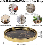 Small Round Black Decorative Tray – Marble Look Jewelry Dish, Perfume Organizer, Makeup Vanity Tray for Dresser, Counter, or Bedroom