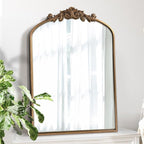 WAMIRRO Antique Mirror,Gold Traditional Vintage Ornate Baroque Arched Brass Mirrors Entryway/Fireplace/Living Room/Hallway/Bathroom 24"X36"