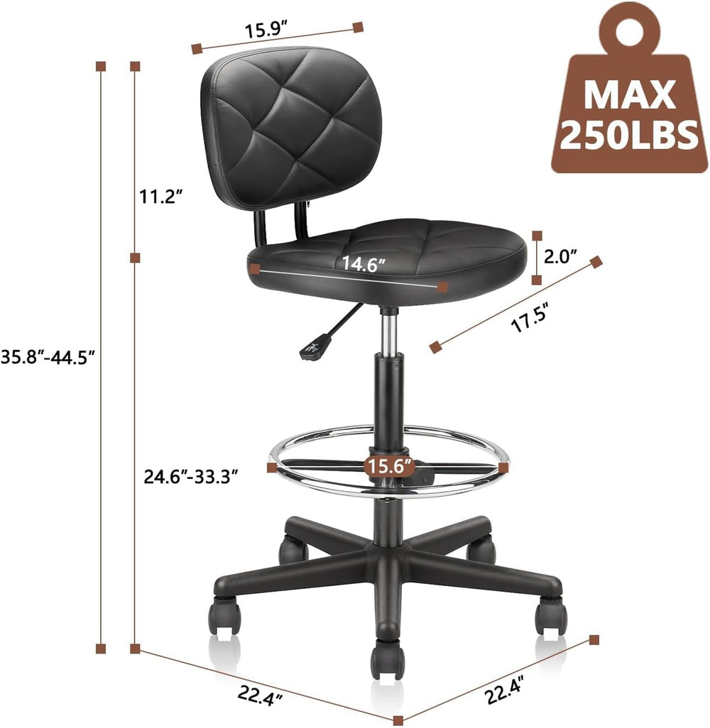KLASIKA PU Leather Rolling Stools with Foot Rest and Back Support, Adjustable...