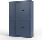 Palace Imports Solid Wood Tall Kitchen Pantry Cabinet - 71.5" H x 48.5" W – Utility Cabinet w/ 6 Shaker Doors, 2 Drawers & 8 Adjustable Shelves – Antique Blue, 100% Eco-Friendly Wood, Made in Brazil