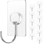 Large Adhesive Hooks for Hanging Heavy Duty Wall Hooks Self Adhesive Towel Coat Hooks Waterproof Transparent Hook for Bathroom Shower Kitchen Keys Door Outdoor Home Improvement Utility Hook 12 Pack