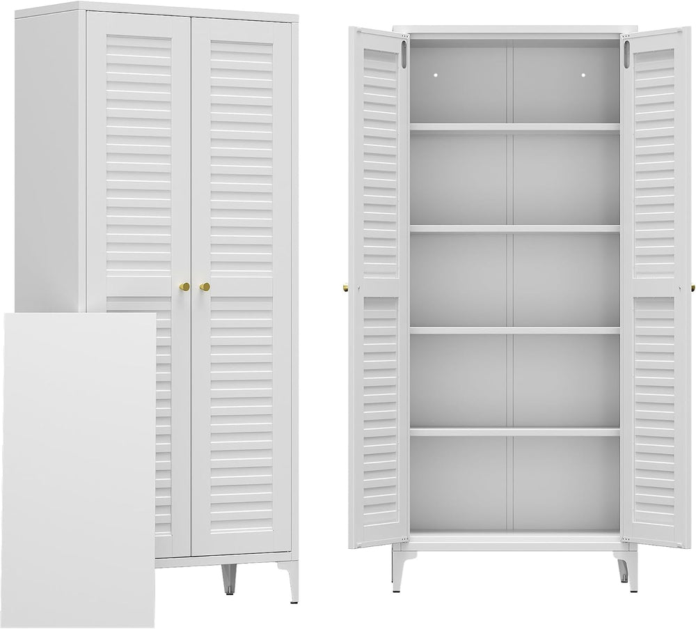Metal Storage Cabinet with 2 Doors and 4 Adjustable Shelves, Metal Pantry Cab...