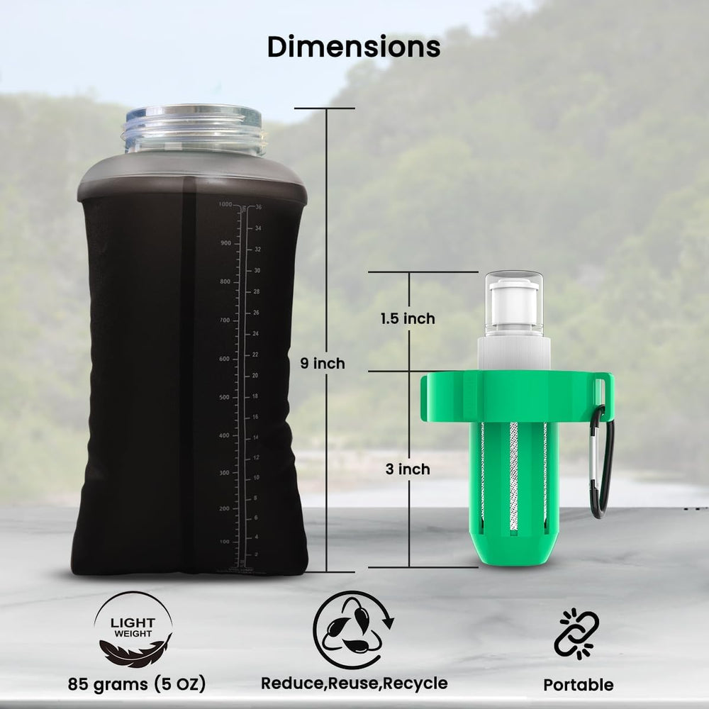 Gravity Water Filter Kit - HFM Carbon & Pre Filter, Portable Squeeze Pouc...