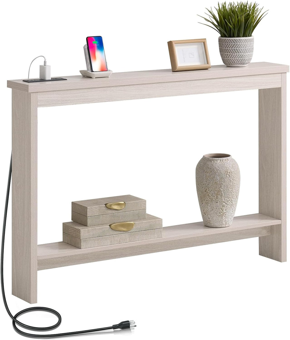 Console Table with Power Outlet and USB Port, 47" Long Behind Couch Tabl...